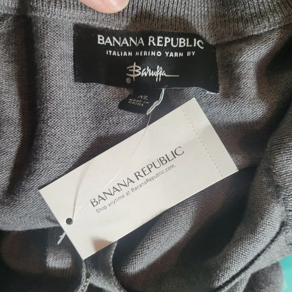 Banana Republic 1/4 Zip Merino Wool Sweater Men's Size XL Gray NEW Barruffa Yarn